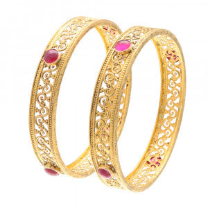 Antique Gold Ruby Stone Bangle – Elegant Traditional Jewellery