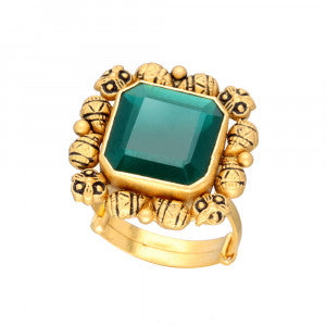 Antique Green Stone Ring – Traditional Temple Style Adjustable Jewellery