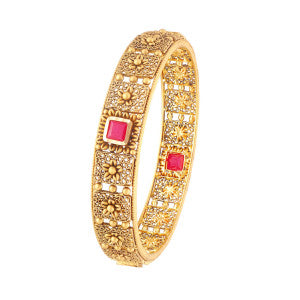Antique Gold & Ruby Stone Ring – Adjustable Traditional Jewellery