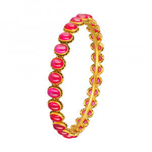 Ruby Gloss Stone Bangle – Elegant Gold-Tone Traditional Jewellery