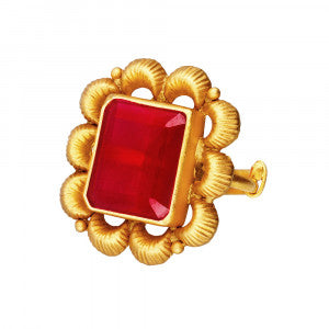 Antique Gold & Ruby Stone Ring – Adjustable Traditional Jewellery
