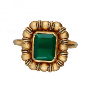 Antique Green Stone Ring – Traditional Temple Style Adjustable Jewellery