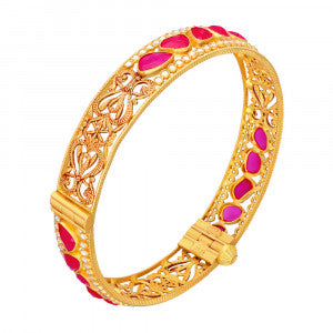 Antique Gold Ruby Stone Bangle – Elegant Traditional Jewellery